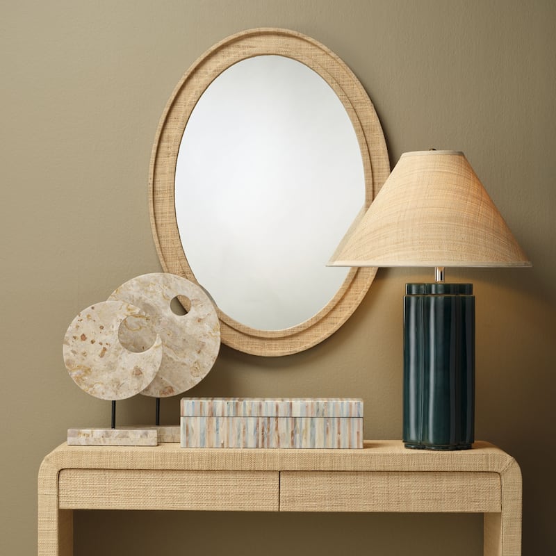 Jamie Young Allister Ceramic Table Lamp with Raffia Shade