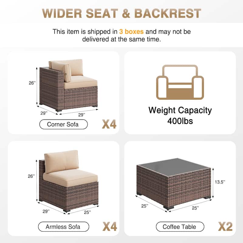 AOXUN Wicker Rattan Outdoor Sectional Sofa Set with Coffee Table