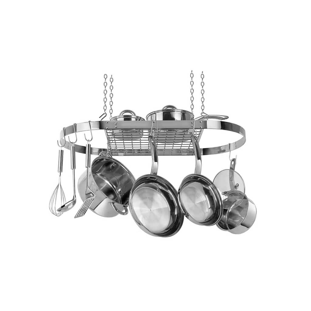 Ceiling Mounted Oval Pot Rack Stainless Steel Kitchen Storage
