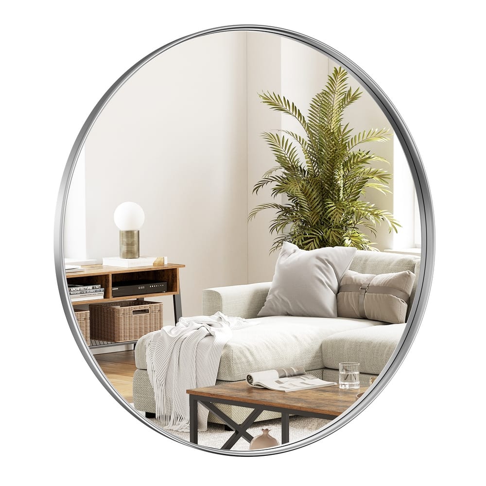 Modern Round Metal Frame Wall Accent Mirror