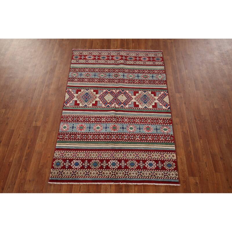 Oriental Multi-Color Kazak Area Rug Handmade Wool Carpet - 3'11" x 6'0"