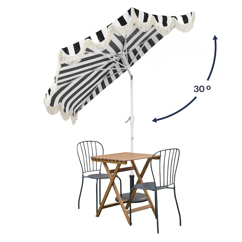 9ft Half Market Umbrella, Scalloped, Crank, Tilt, UV, by JONATHAN Y