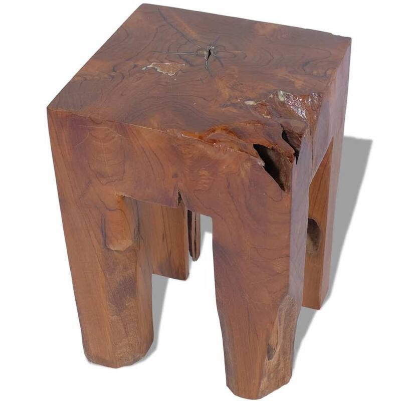 Dusty Outdoor Stool, Square Shaped Design, Brown Solid Teak Wood
