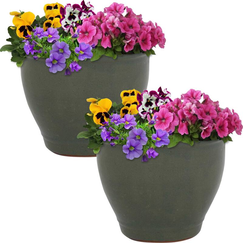 Sunnydaze Studio Glazed Ceramic Planter - Set of 2 - 9-Inch - Gray