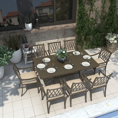 9-Piece Cast Aluminum Patio Dining Set with Cushions