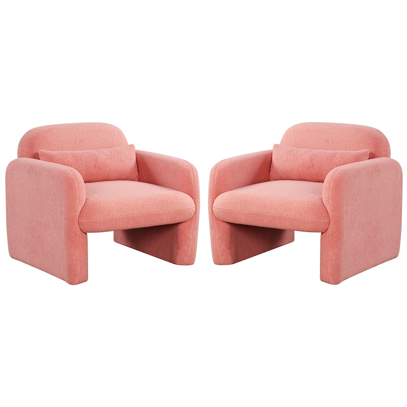 Gymax 2PCS Modern Accent Chair Sherpa Fabric Upholstered Armchair w/ - Pink