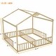 preview thumbnail 6 of 56, Double Twin House-Style Floor Bed with Fence and Guardrails, No Door