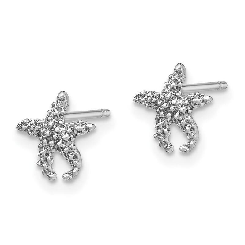 Curata 14k White Gold Textured Sea shell Nautical Starfish Post Earrings 9mm