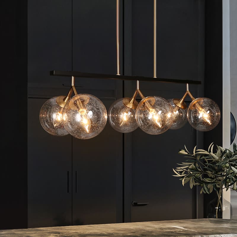 Marsie Modern 6-light Chandelier Linear Orb Glass Farmhouse Kitchen Island Pendant Lights Dining Room