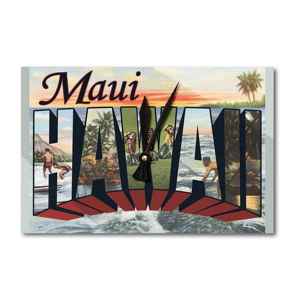 Shop Black Friday Deals On Maui Hawaii Large Letter Scenes Vintage Halftone Acrylic Wall Clock Acrylic Wall Clock Overstock 13666825