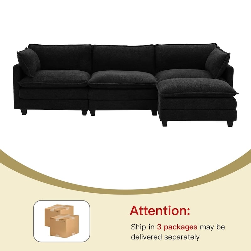 CLICKBIN Chenille Fabric Stragiht Arm L-Shaped Modular Sectional Sofa Couch with Ottoman for Living Room