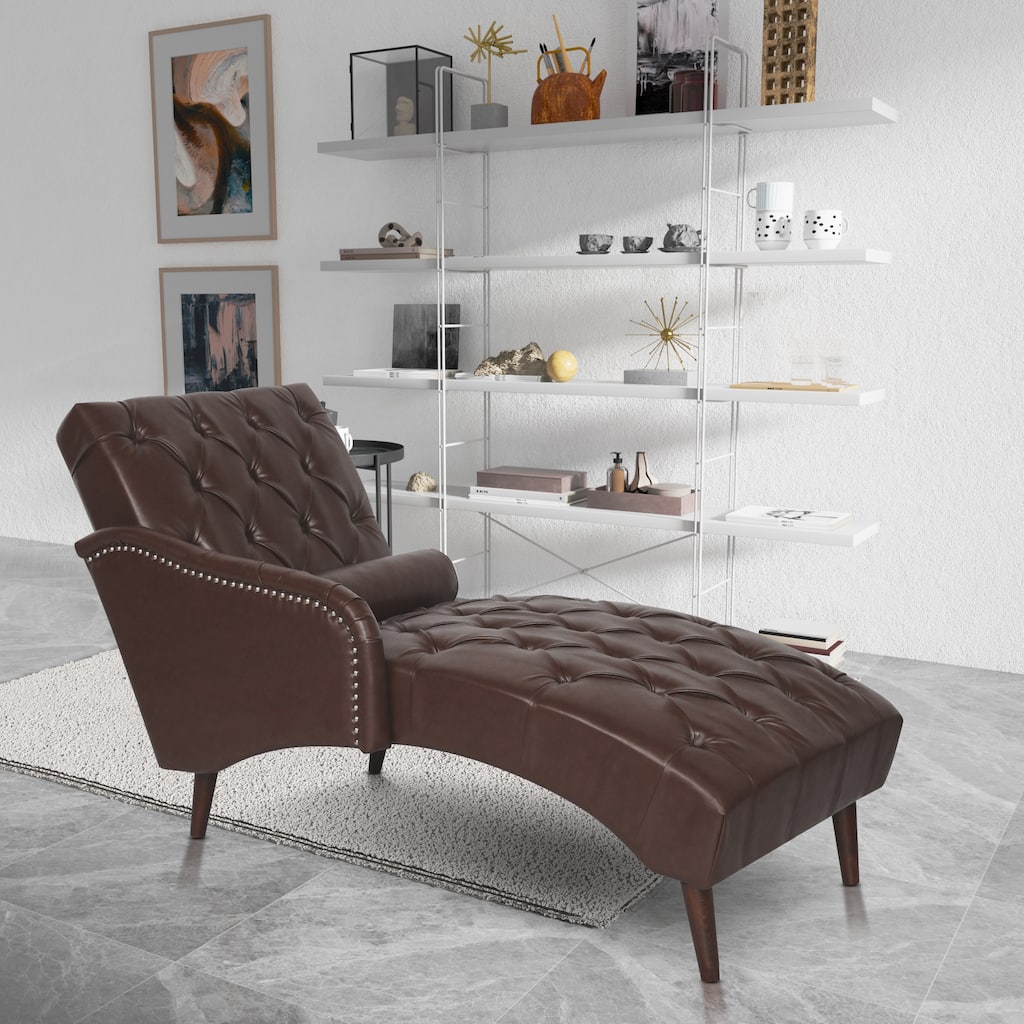 Chaise Lounge Arm Chair Indoor with Pillow and Solid Wood Legs,Leisure Soft Chair with Tufted Back and Arm,for Living Room