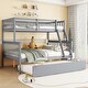 preview thumbnail 8 of 16, Twin Over Full Rubber Wood Bunk Bed with Trundle,Convertible Ladder and Guardrail