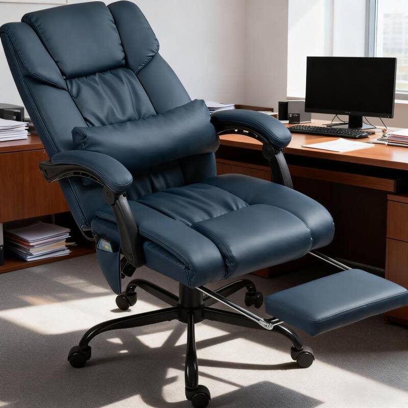 Office Chair, Ergonomic Executive Chair with Footrest, Luxe Comfort for Work & Relaxation - Blue