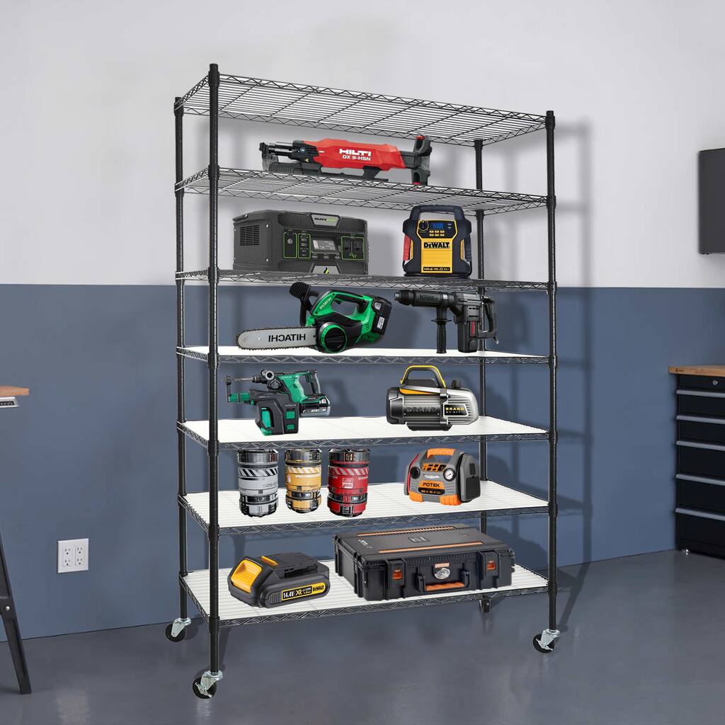 7-Tier 2450lbs Metal Shelving Unit with Wheels,NSF Heavy Duty Adjustable Storage Rack