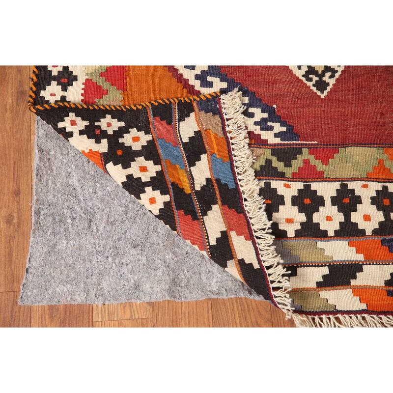 Orange Kilim Qashqai Persian Vintage Area Rug Hand-Woven Wool Carpet - 4'8" x 8'8"