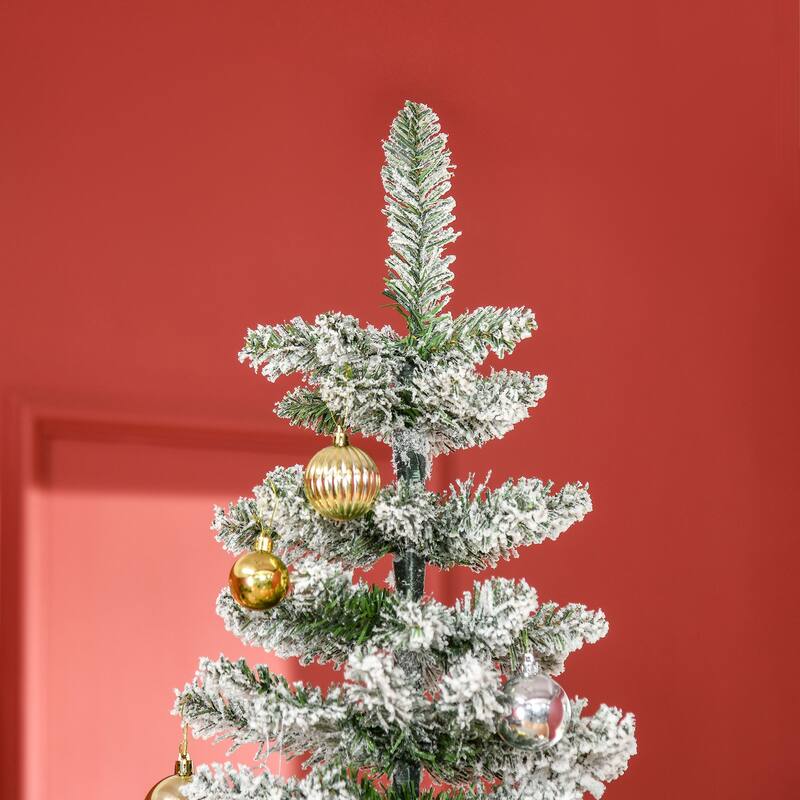 HOMCOM Unlit Snow-Flocked Slim Pine Tree - Realistic Branches - Green