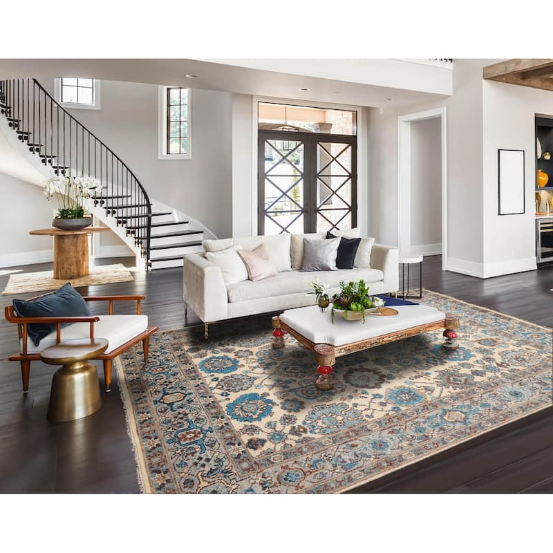 LoomBloom Beige Hand Knotted Wool Rug Arts & Crafts Oushak Style - 8'  x 10'