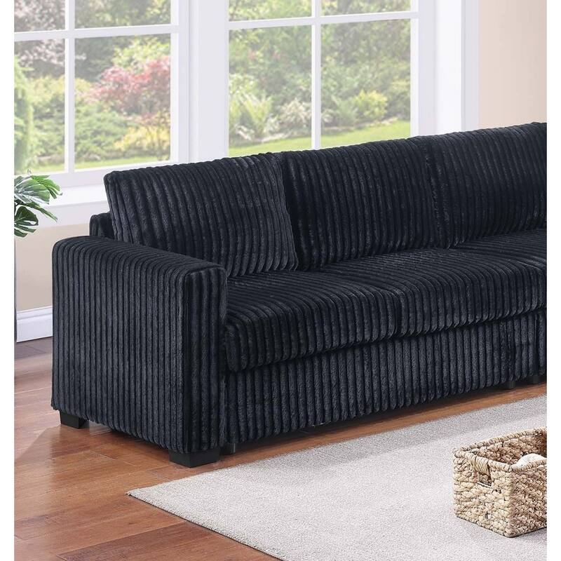 119" Modern L-Shaped Corduroy Sectional Sofa with USB Ports and Cup Holder