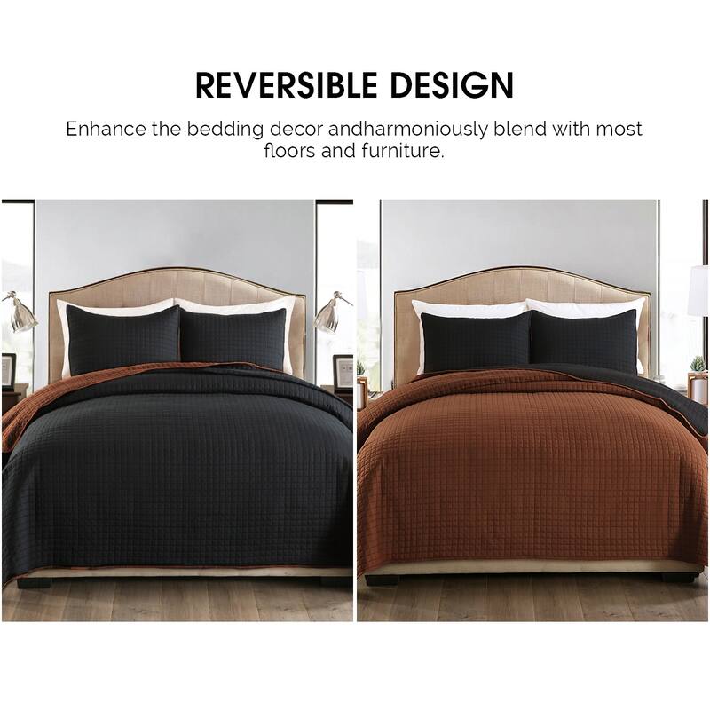Reversible Luxury Pinsonic Solid Quilt Set Including Shams