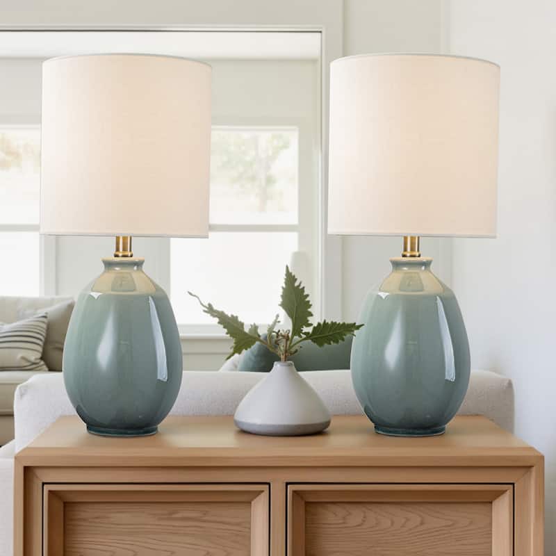 C Cattleya 19in Ceramic Table Lamp with Fabric Linen Shade