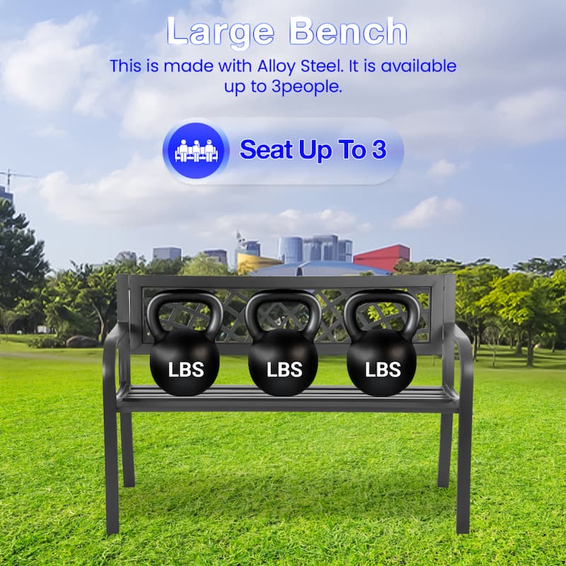 Hayden Black Powder Coated Metal Outdoor Patio Park Bench with All-Weather and Rust-Resistant