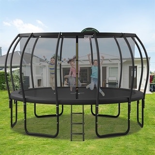 12/14/15/16FT Outdoor Kids Trampoline with Enclosure, Basketball Board