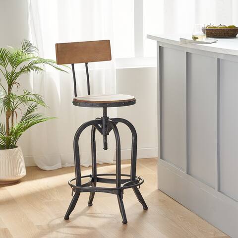 Stirling Adjustable Wood Backed Bar Stool by Christopher Knight Home