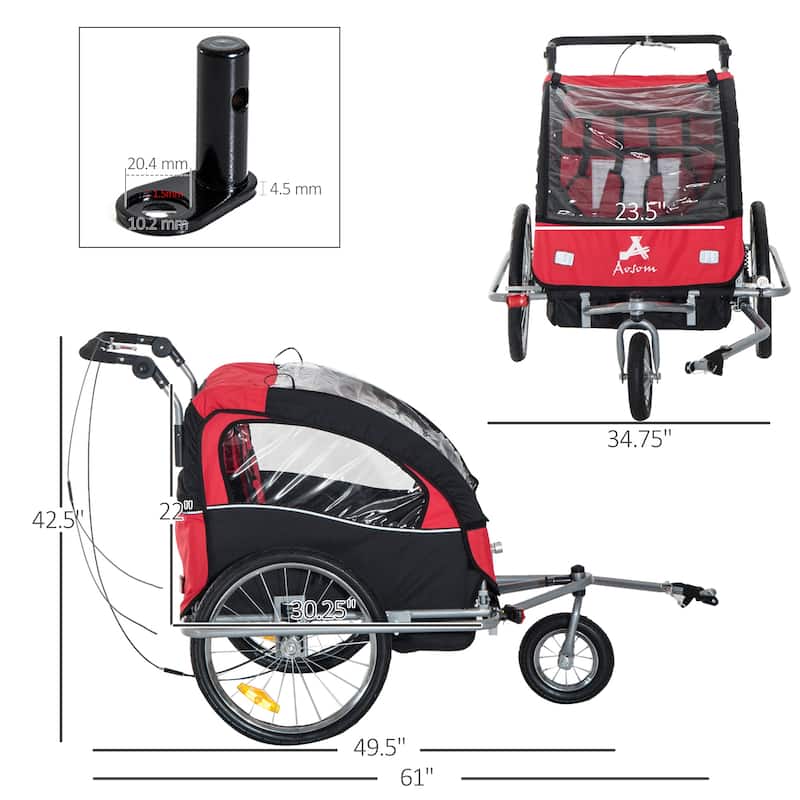 Aosom Elite II 3 in 1 Double Child Bike Trailer and Stroller