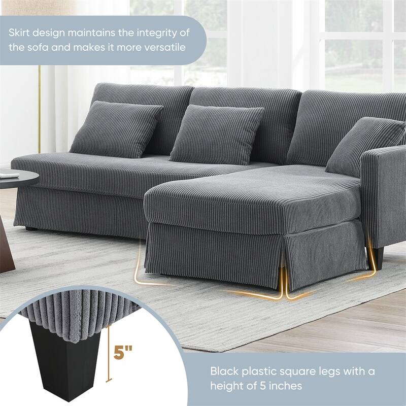 Modern L-shaped Corduroy Sofa with Reversible Chaise,4-seat