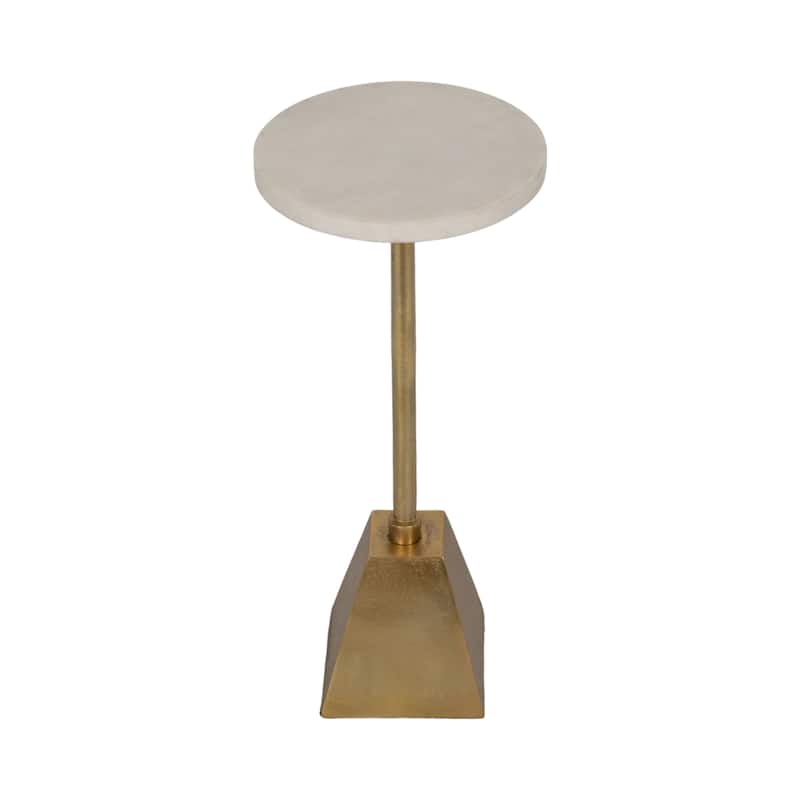 Metal 23"H Round Drink Table in Gold/White with Aluminum/Stone Construction for Stylish and Practical Bedroom, Living