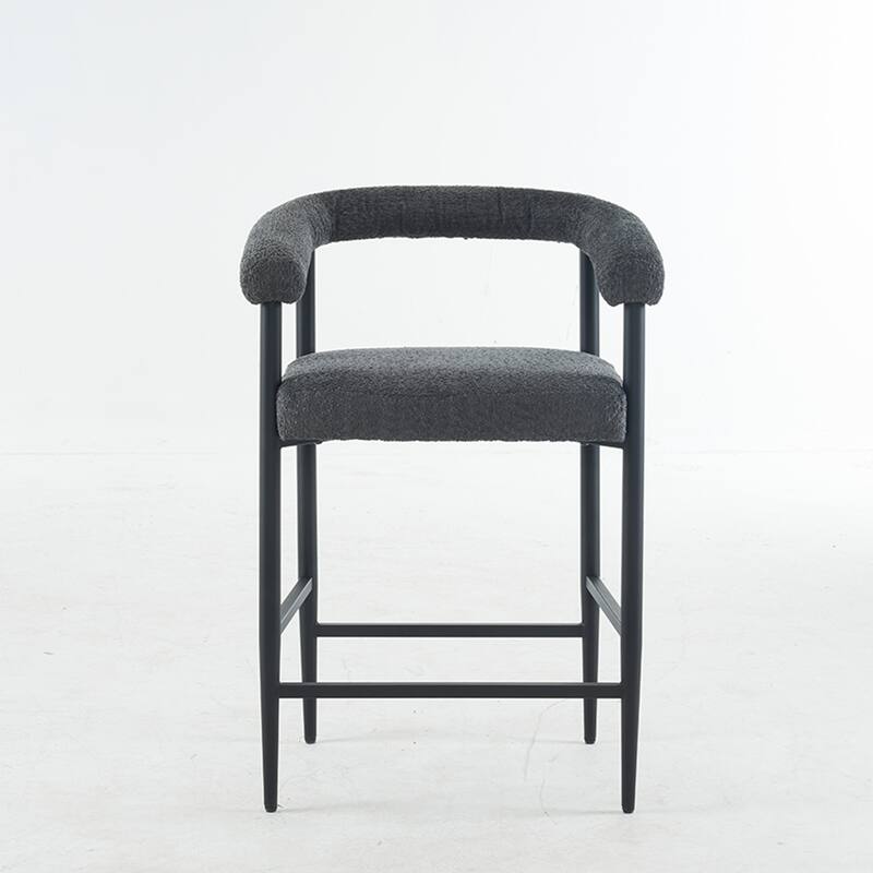 Upholstered Bar Stools, Fabric Counter Height Chairs with Metal Frame & Armrests Kitchen Island Bar Chairs Set of 2