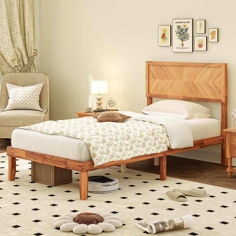 Gymax Twin/Full/Queen Size Bed Frame w/Headboard Wooden Slats Support - Twin
