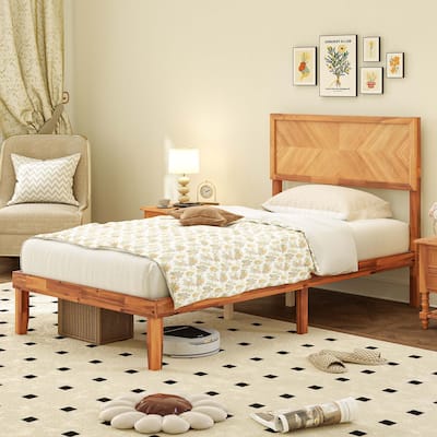 Gymax Twin/Full/Queen Size Bed Frame w/Headboard Wooden Slats Support