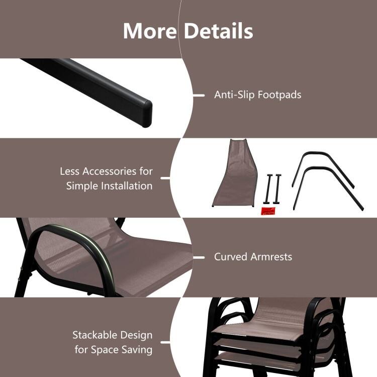 4 Pieces Stackable Patio Dining Chairs Set with Armrest - 29" x 21.5" x 35.5" (L x W x H)