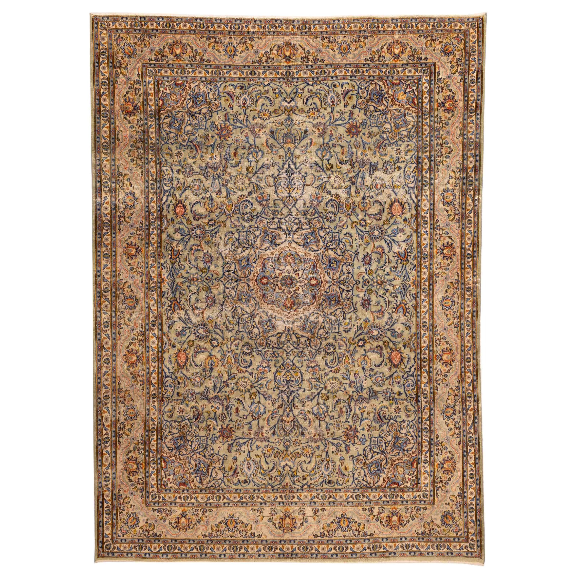 ECARPETGALLERY Hand-knotted Antalya Vintage Light Green Wool Rug - 9'7 x 13'1