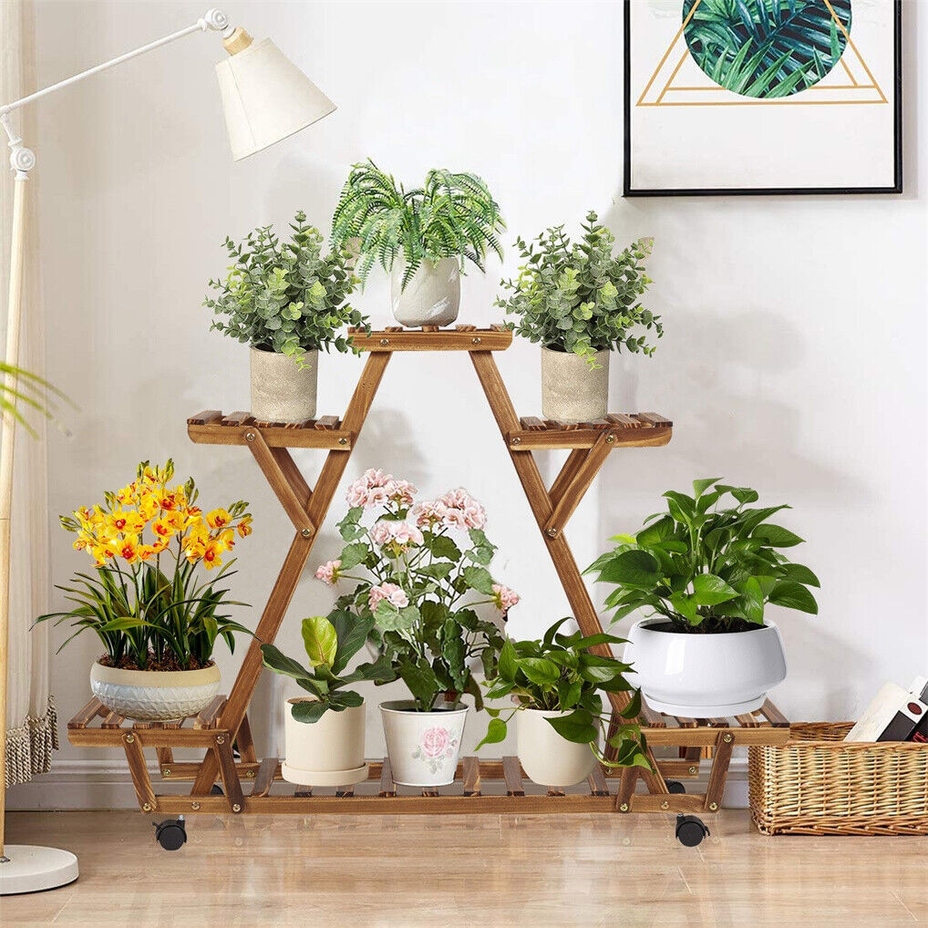 Triangular Plants Stand 32 inch Tall Shelf with Wheels