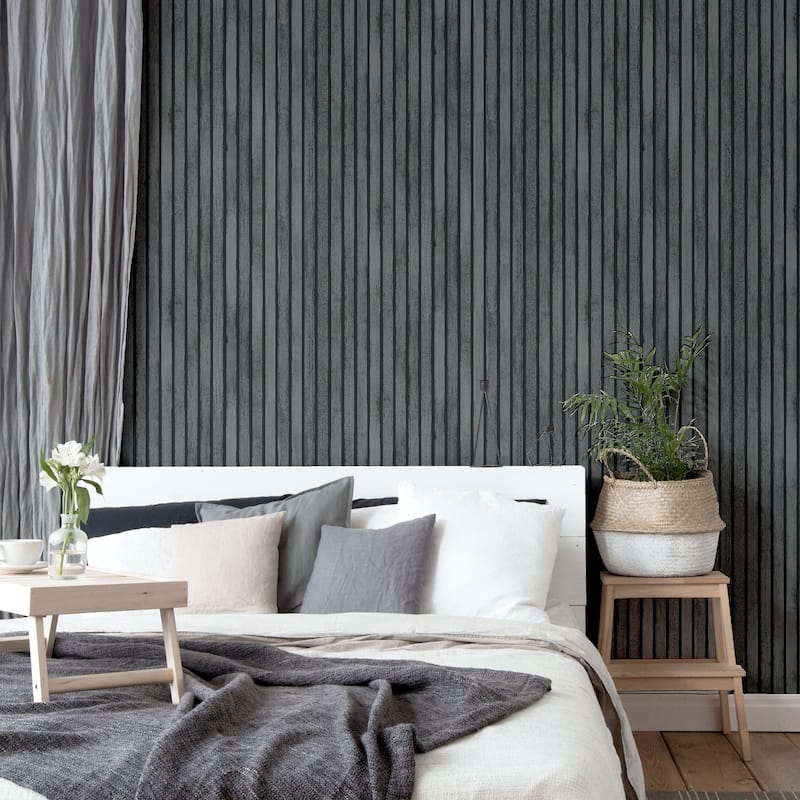 Wood Slats Charcoal Grey Wallpaper