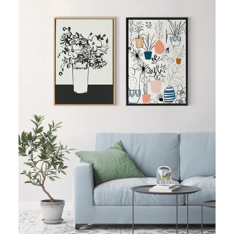 Kate and Laurel Sylvie 1043 BW Vase Framed Canvas by Teju Reval