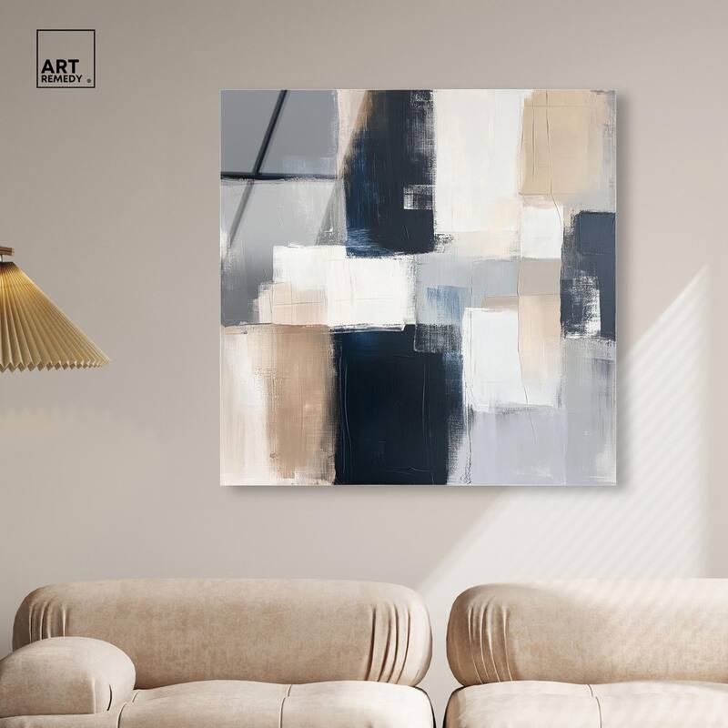 Blue and Tan Abstraction I Acrylic by Art Remedy, Ready to Hang