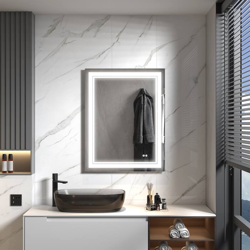 Retangular Wall Mounted LED Bathroom Mirror With Touch Switch Memory Mirror Anti-Fog (Horizontal/Vertical) - 28' W x 36'' H