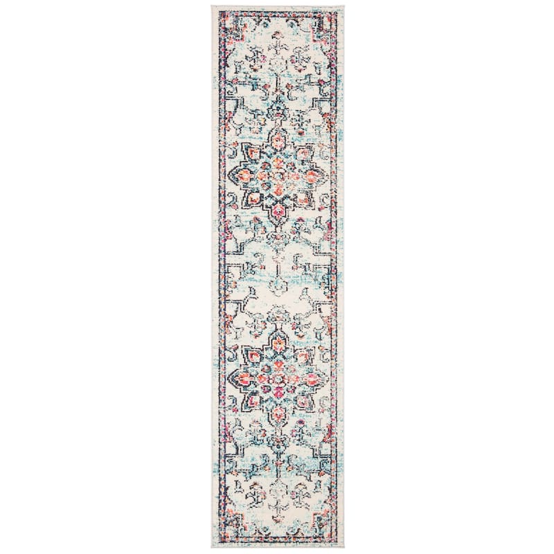 SAFAVIEH Madison Diederike Boho Medallion Distressed Rug - 2' x 8' Runner - Cream/Blue - Runner