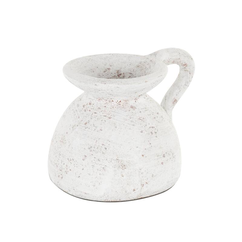 Cream Ceramic Antique Style Textured Pot Decorative Vase with Handle