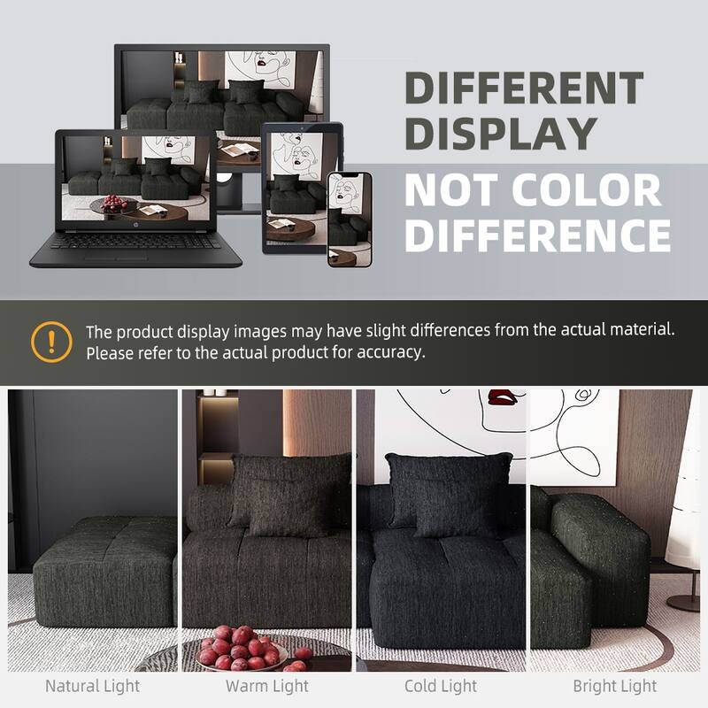 Oversized Modular Chenille Sectional Sofa with Ottoman, Chaise Lounge, 1 Armrest and 4 Pillows for Living Room