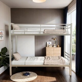 Twin Over Twin Bunk Bed with Ladder, Able to Split, Silver