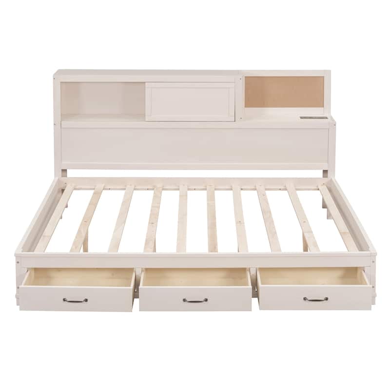 Multifunctional Wooden Daybed Featuring 3 Storage Drawers,Open Shelf, and Built-In Power Outlets with USB Ports‌