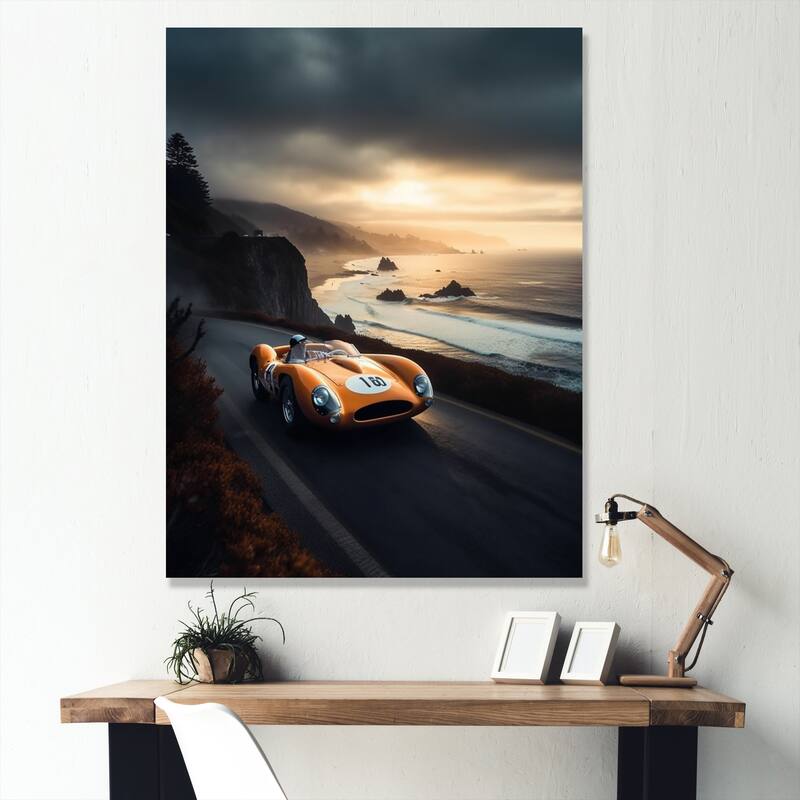 Designart "Orange And Black Artistic Tributes To Retro Cars" Retro Car Canvas Art Print