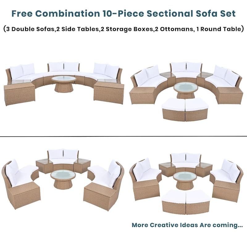 10-Piece Outdoor PE Wicker Sofa Set with Cushions