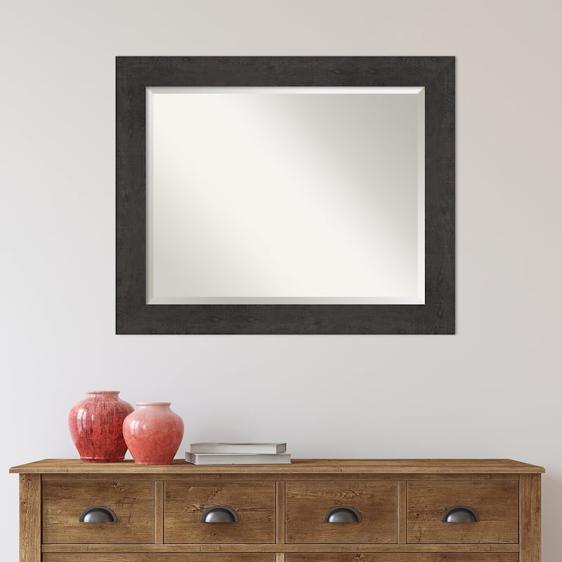 Beveled Bathroom Wall Mirror - Rustic Plank Espresso Frame