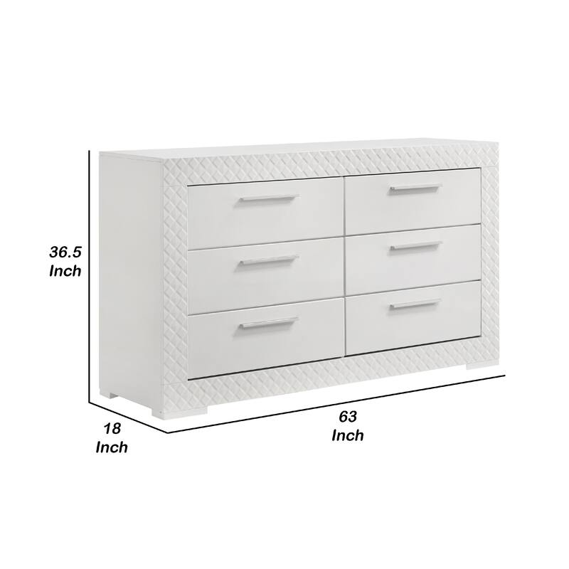 Dema 6 Drawer Wide Dresser, High Gloss White Textured Trim